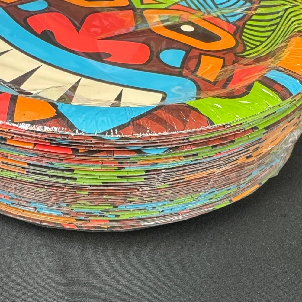 Colorful Tribal Mask Paper Plates all new tiki Hawaii Hawaiian theme party plate